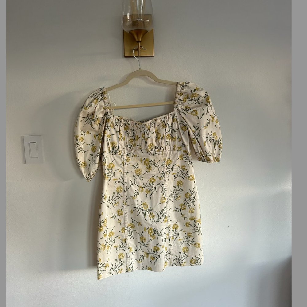 & Other Stories cream floral puff sleeve mini dress